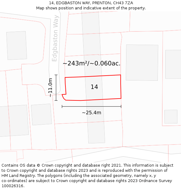 14, EDGBASTON WAY, PRENTON, CH43 7ZA: Plot and title map