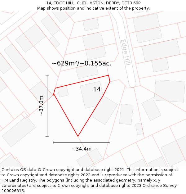 14, EDGE HILL, CHELLASTON, DERBY, DE73 6RP: Plot and title map