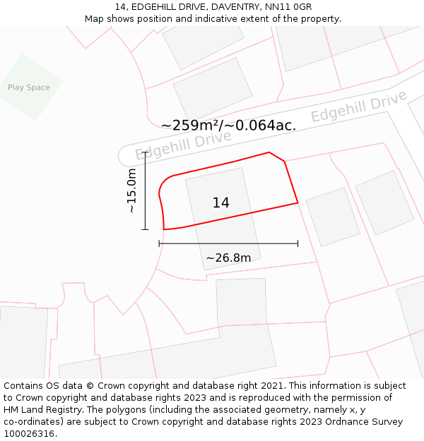14, EDGEHILL DRIVE, DAVENTRY, NN11 0GR: Plot and title map