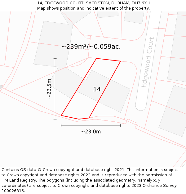 14, EDGEWOOD COURT, SACRISTON, DURHAM, DH7 6XH: Plot and title map