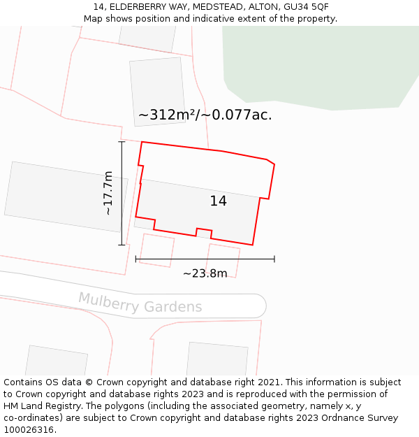 14, ELDERBERRY WAY, MEDSTEAD, ALTON, GU34 5QF: Plot and title map