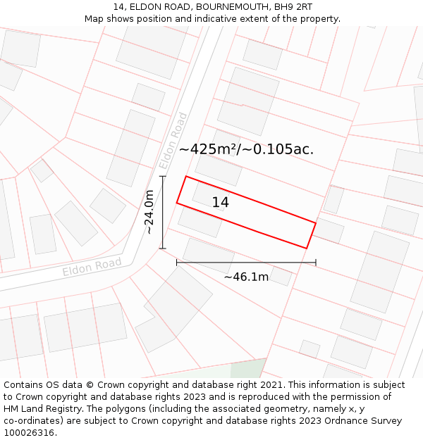 14, ELDON ROAD, BOURNEMOUTH, BH9 2RT: Plot and title map