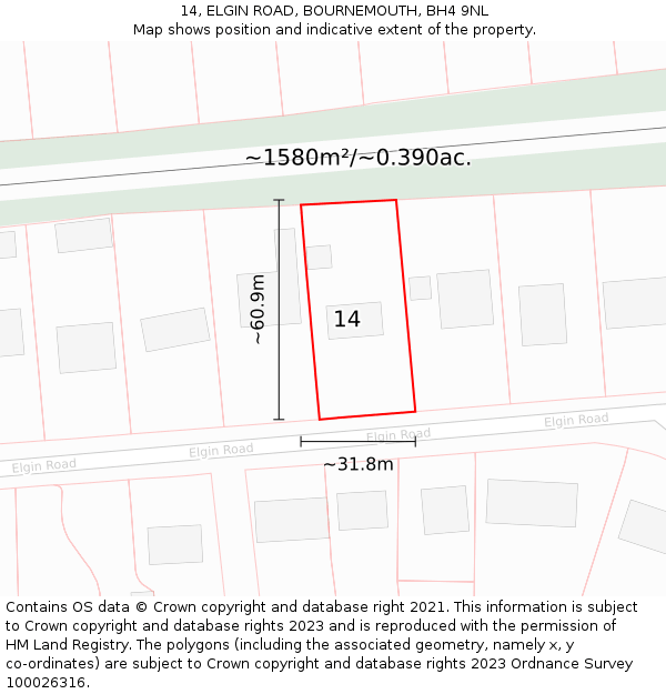 14, ELGIN ROAD, BOURNEMOUTH, BH4 9NL: Plot and title map