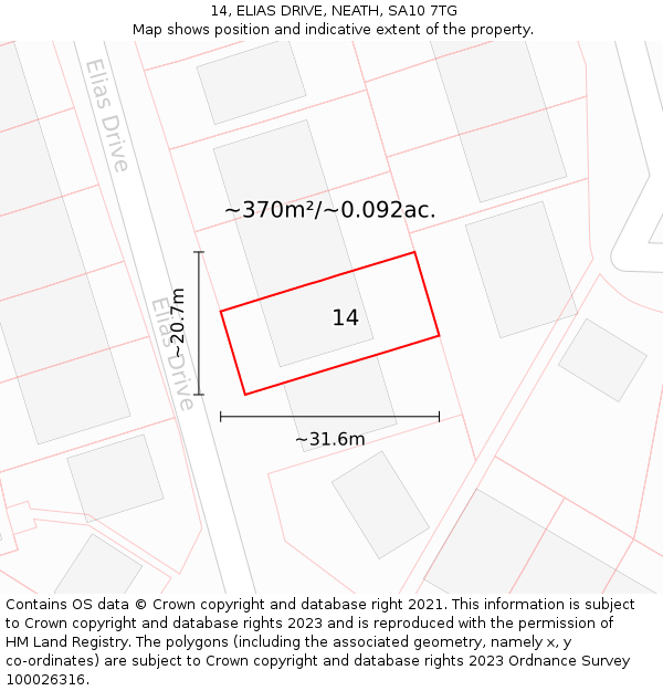 14, ELIAS DRIVE, NEATH, SA10 7TG: Plot and title map