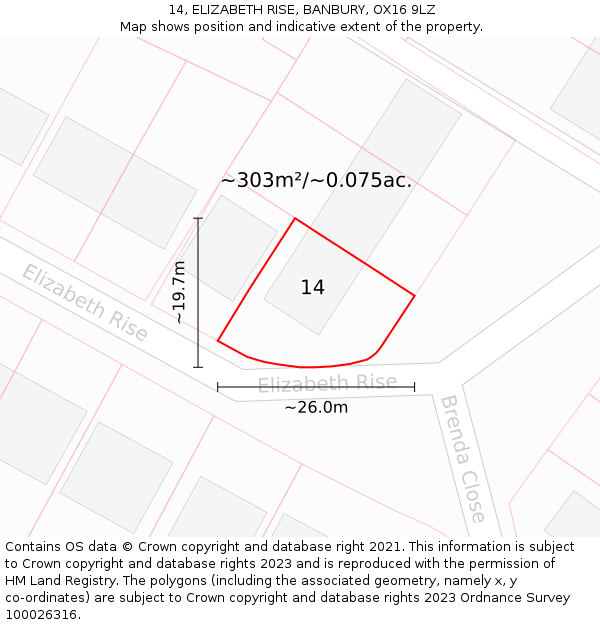 14, ELIZABETH RISE, BANBURY, OX16 9LZ: Plot and title map
