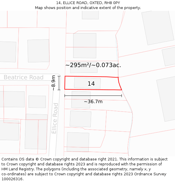 14, ELLICE ROAD, OXTED, RH8 0PY: Plot and title map