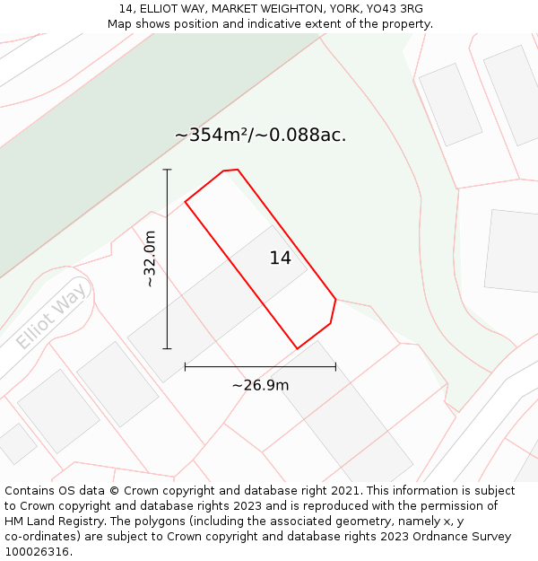 14, ELLIOT WAY, MARKET WEIGHTON, YORK, YO43 3RG: Plot and title map