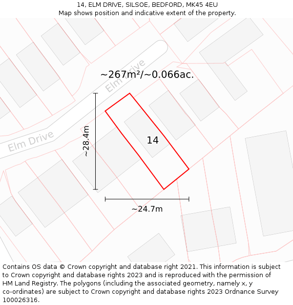 14, ELM DRIVE, SILSOE, BEDFORD, MK45 4EU: Plot and title map