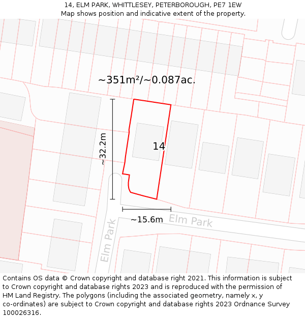 14, ELM PARK, WHITTLESEY, PETERBOROUGH, PE7 1EW: Plot and title map