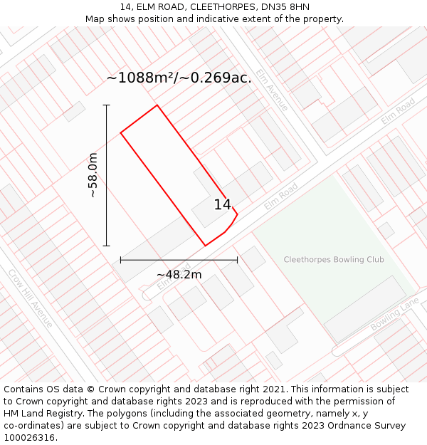 14, ELM ROAD, CLEETHORPES, DN35 8HN: Plot and title map