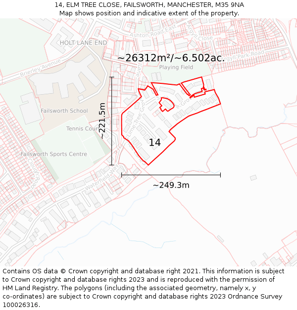 14, ELM TREE CLOSE, FAILSWORTH, MANCHESTER, M35 9NA: Plot and title map