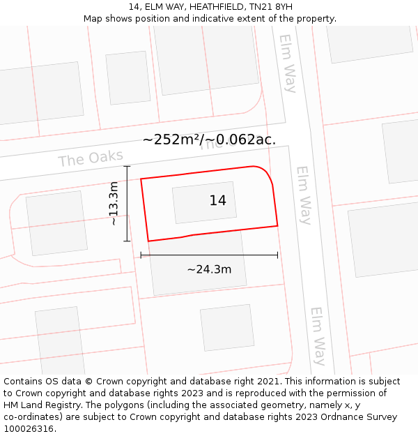 14, ELM WAY, HEATHFIELD, TN21 8YH: Plot and title map