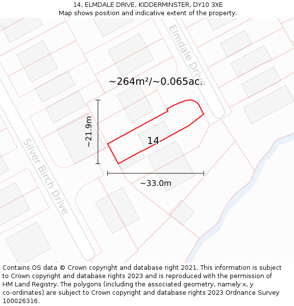 14, ELMDALE DRIVE, KIDDERMINSTER, DY10 3XE: Plot and title map