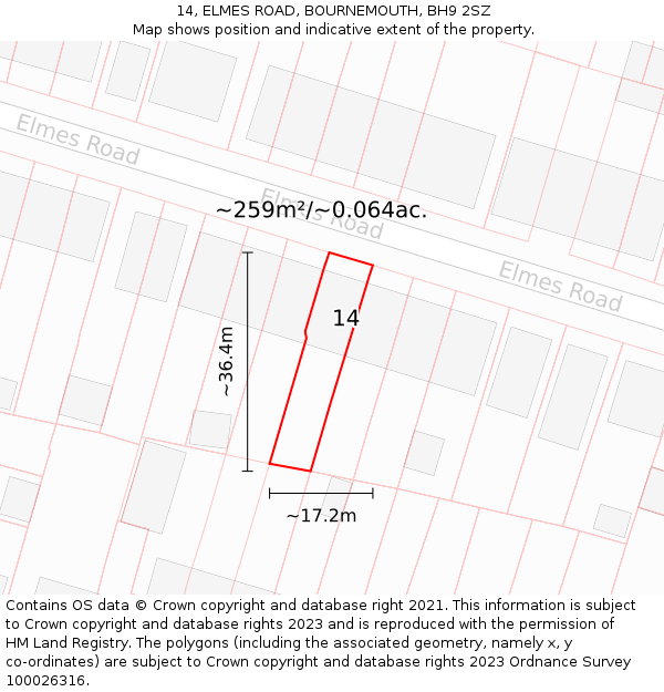 14, ELMES ROAD, BOURNEMOUTH, BH9 2SZ: Plot and title map
