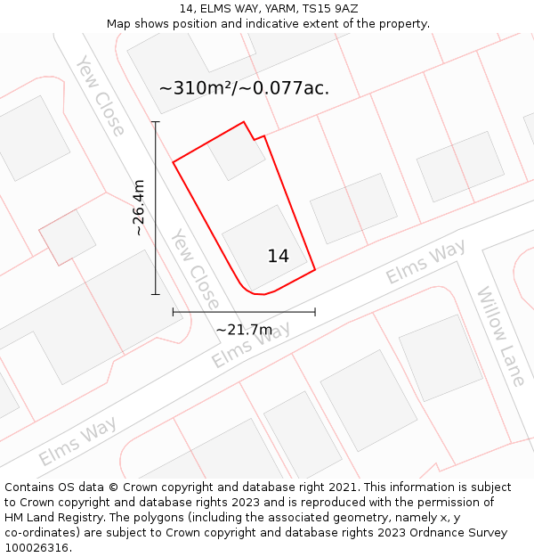 14, ELMS WAY, YARM, TS15 9AZ: Plot and title map