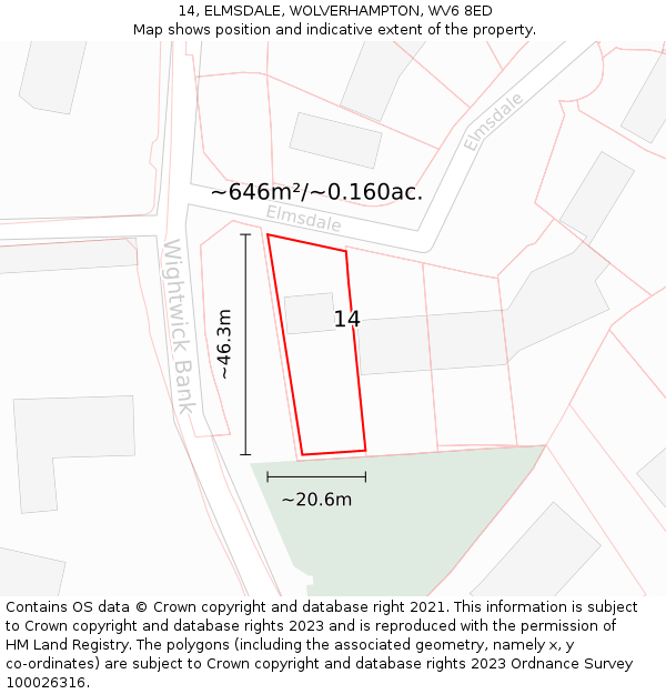 14, ELMSDALE, WOLVERHAMPTON, WV6 8ED: Plot and title map