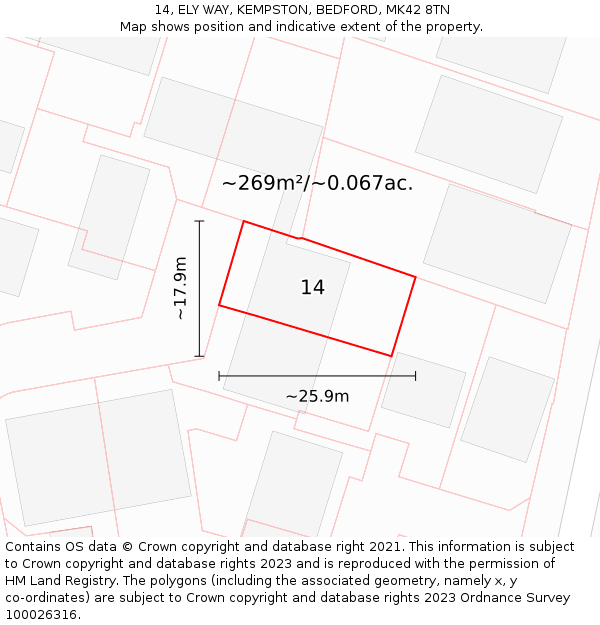 14, ELY WAY, KEMPSTON, BEDFORD, MK42 8TN: Plot and title map