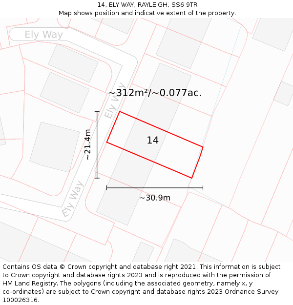 14, ELY WAY, RAYLEIGH, SS6 9TR: Plot and title map