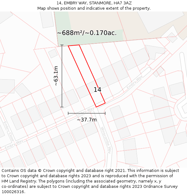 14, EMBRY WAY, STANMORE, HA7 3AZ: Plot and title map