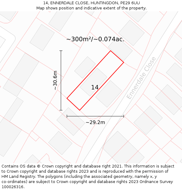 14, ENNERDALE CLOSE, HUNTINGDON, PE29 6UU: Plot and title map