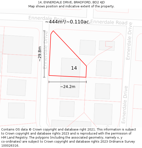 14, ENNERDALE DRIVE, BRADFORD, BD2 4JD: Plot and title map