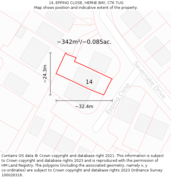 14, EPPING CLOSE, HERNE BAY, CT6 7UG: Plot and title map