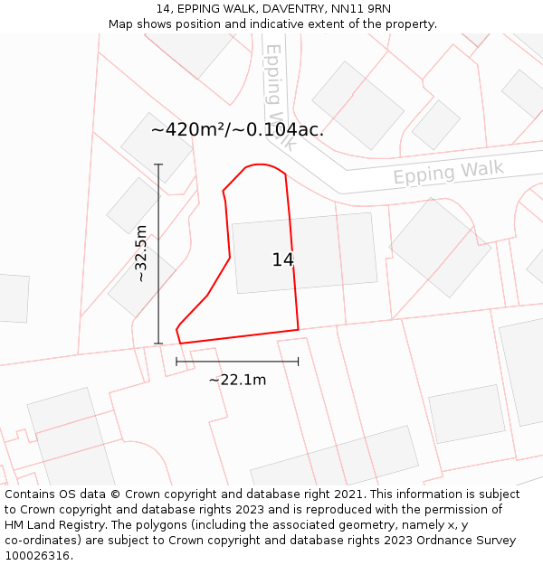 14, EPPING WALK, DAVENTRY, NN11 9RN: Plot and title map