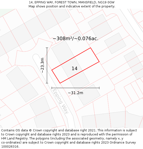 14, EPPING WAY, FOREST TOWN, MANSFIELD, NG19 0GW: Plot and title map
