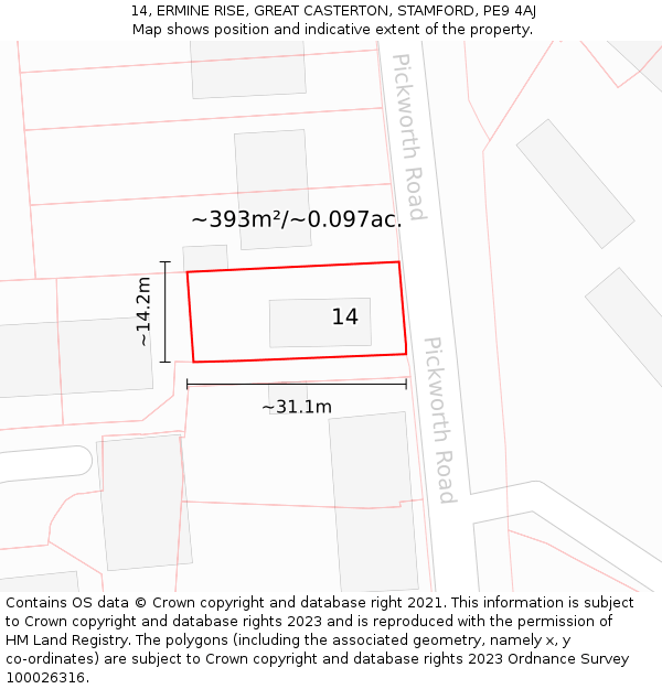 14, ERMINE RISE, GREAT CASTERTON, STAMFORD, PE9 4AJ: Plot and title map