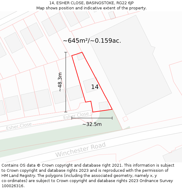 14, ESHER CLOSE, BASINGSTOKE, RG22 6JP: Plot and title map