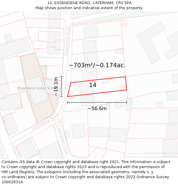 14, ESSENDENE ROAD, CATERHAM, CR3 5PA: Plot and title map