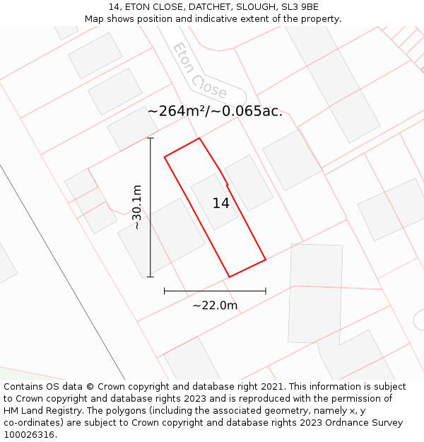 14, ETON CLOSE, DATCHET, SLOUGH, SL3 9BE: Plot and title map
