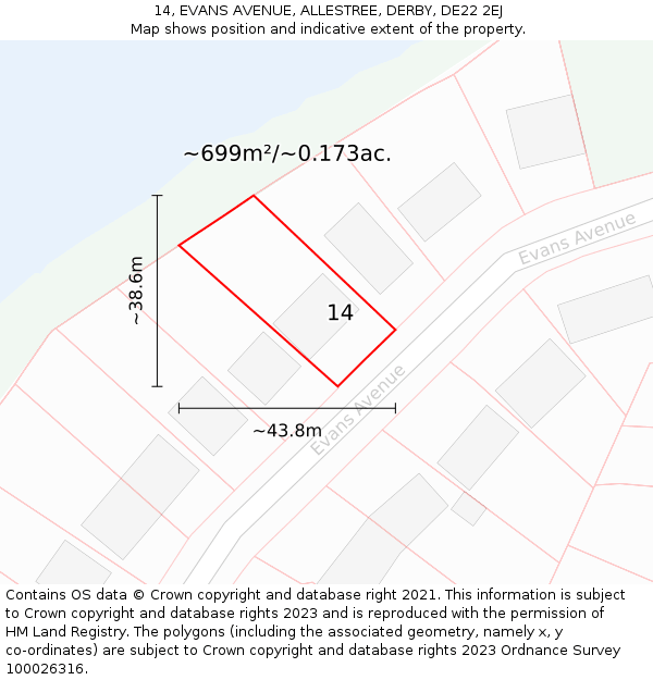 14, EVANS AVENUE, ALLESTREE, DERBY, DE22 2EJ: Plot and title map