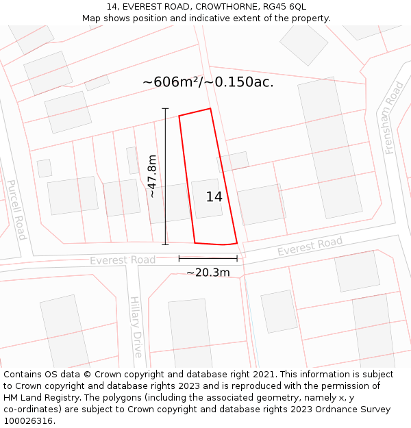 14, EVEREST ROAD, CROWTHORNE, RG45 6QL: Plot and title map