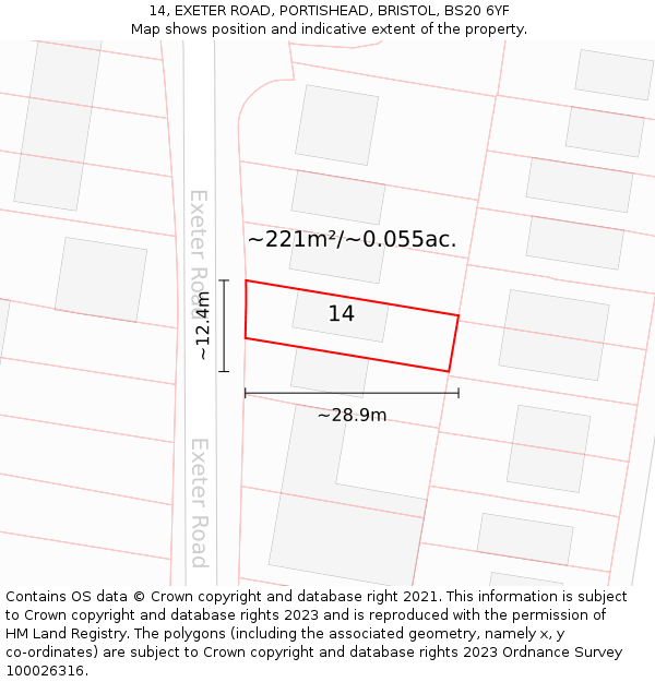 14, EXETER ROAD, PORTISHEAD, BRISTOL, BS20 6YF: Plot and title map