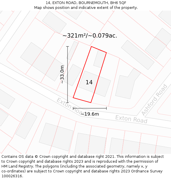 14, EXTON ROAD, BOURNEMOUTH, BH6 5QF: Plot and title map