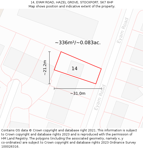 14, EYAM ROAD, HAZEL GROVE, STOCKPORT, SK7 6HP: Plot and title map