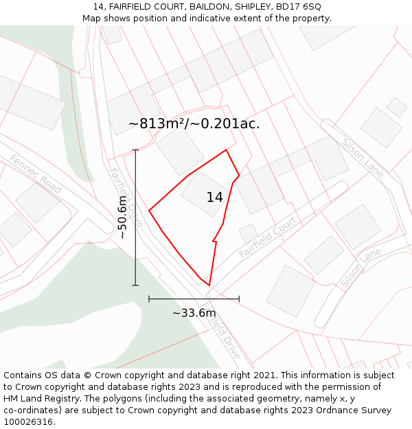 14, FAIRFIELD COURT, BAILDON, SHIPLEY, BD17 6SQ: Plot and title map