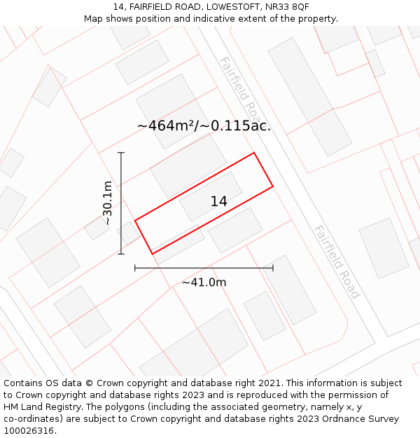 14, FAIRFIELD ROAD, LOWESTOFT, NR33 8QF: Plot and title map