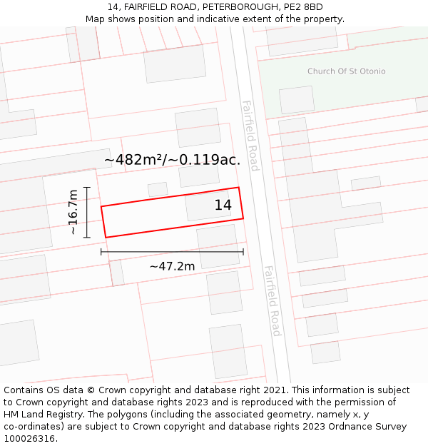 14, FAIRFIELD ROAD, PETERBOROUGH, PE2 8BD: Plot and title map