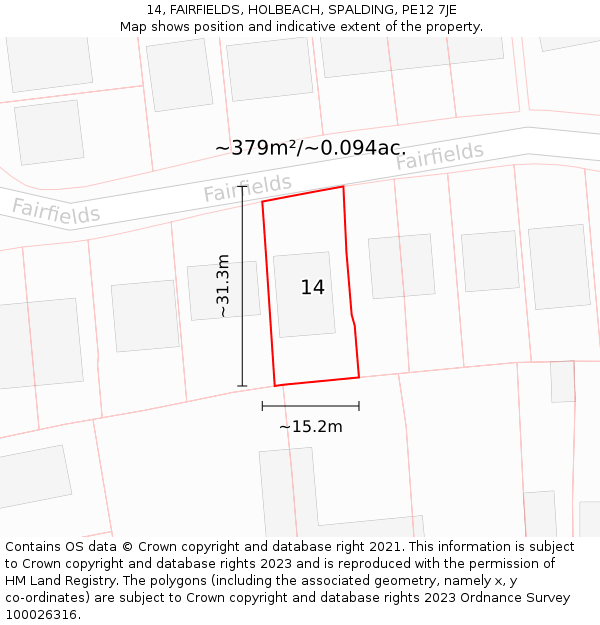 14, FAIRFIELDS, HOLBEACH, SPALDING, PE12 7JE: Plot and title map