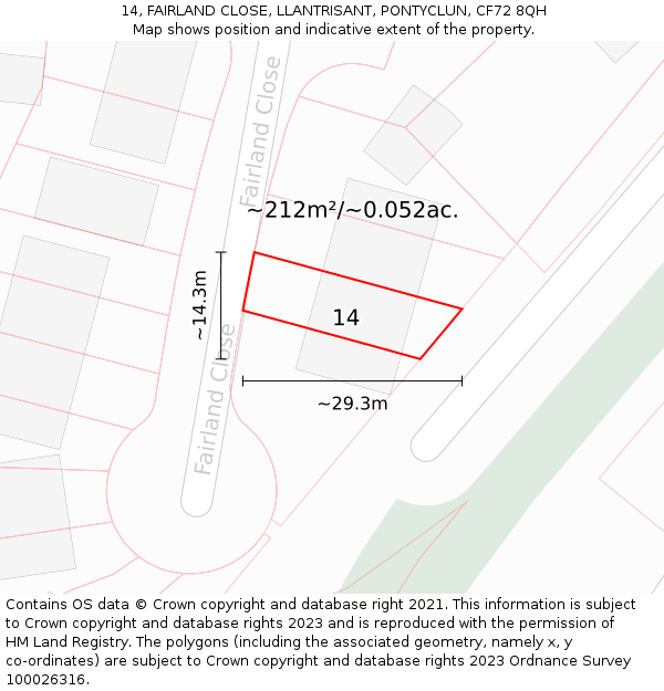 14, FAIRLAND CLOSE, LLANTRISANT, PONTYCLUN, CF72 8QH: Plot and title map