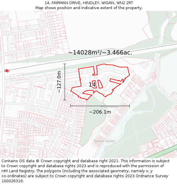 14, FAIRMAN DRIVE, HINDLEY, WIGAN, WN2 2RT: Plot and title map