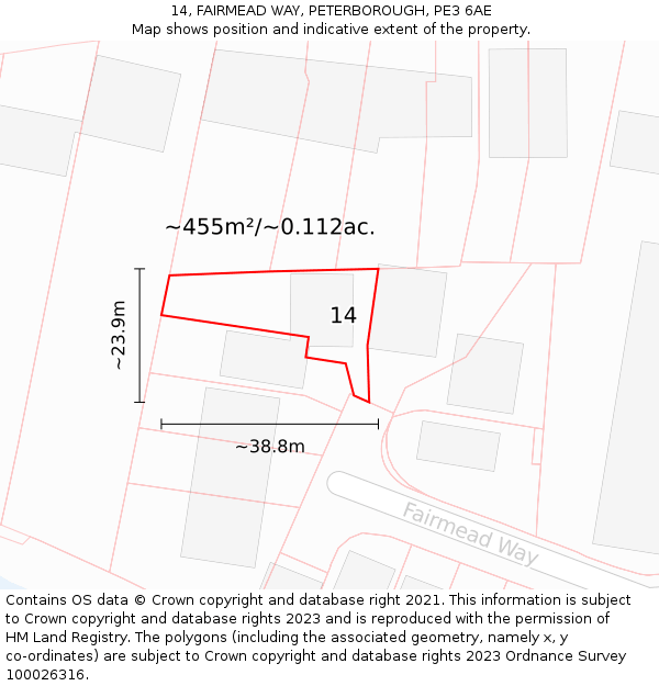 14, FAIRMEAD WAY, PETERBOROUGH, PE3 6AE: Plot and title map