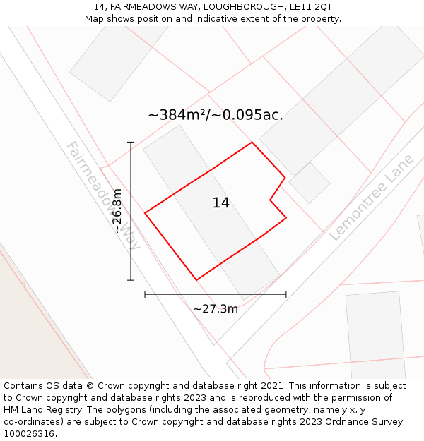 14, FAIRMEADOWS WAY, LOUGHBOROUGH, LE11 2QT: Plot and title map