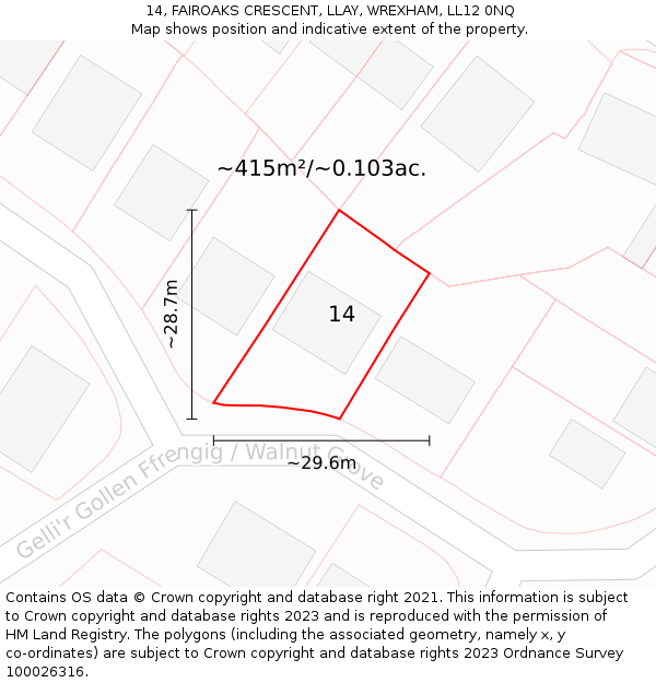 14, FAIROAKS CRESCENT, LLAY, WREXHAM, LL12 0NQ: Plot and title map
