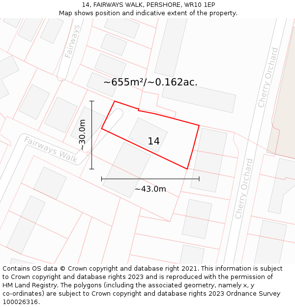 14, FAIRWAYS WALK, PERSHORE, WR10 1EP: Plot and title map