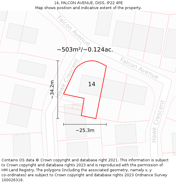 14, FALCON AVENUE, DISS, IP22 4PE: Plot and title map