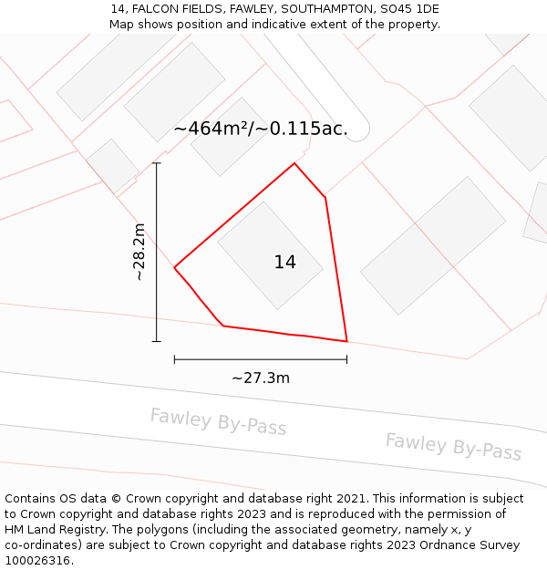 14, FALCON FIELDS, FAWLEY, SOUTHAMPTON, SO45 1DE: Plot and title map