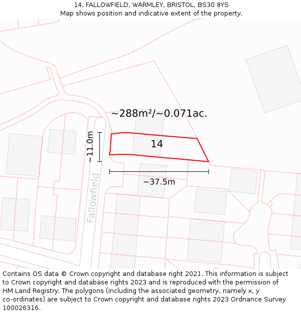 14, FALLOWFIELD, WARMLEY, BRISTOL, BS30 8YS: Plot and title map